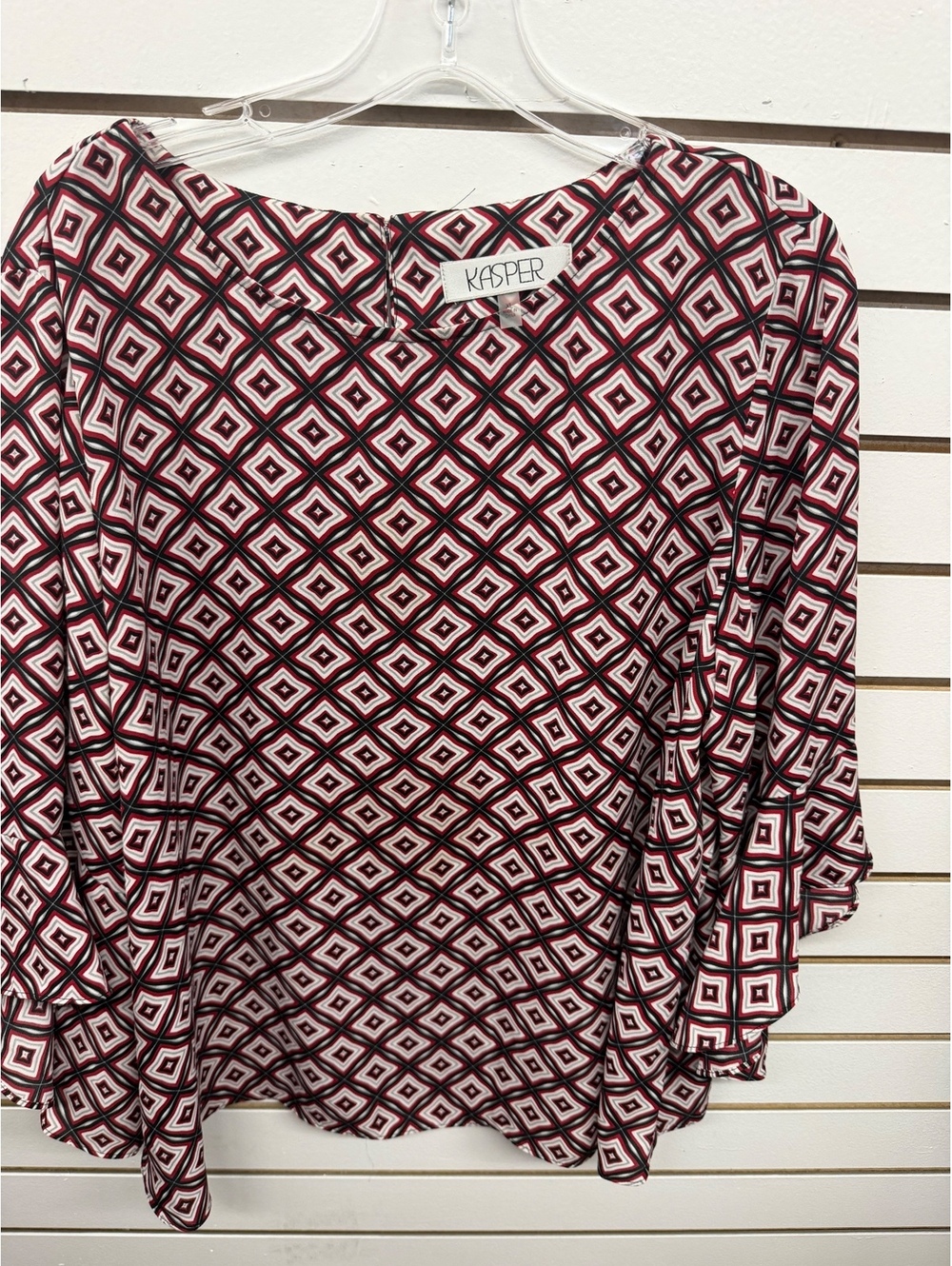 Kasper Women’s XL Red Black White Geometric Print Bell Sleeve Blouse